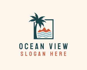 Coconut Tree Mountain Sea logo design