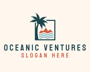 Coconut Tree Mountain Sea logo design