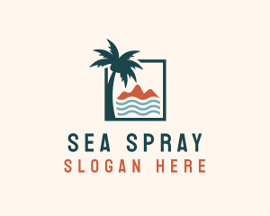 Coconut Tree Mountain Sea logo design