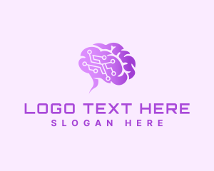 Think - Tech Brain Circuit logo design