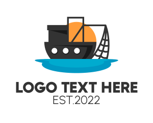 Seaport - Fishing Trawler Ship logo design