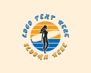 Foil Surfing - Woman Surfer Beach logo design