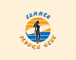 Woman Surfer Beach logo design