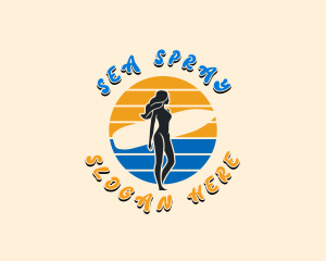 Woman Surfer Beach logo design