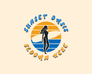 Woman Surfer Beach logo design