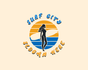 Woman Surfer Beach logo design