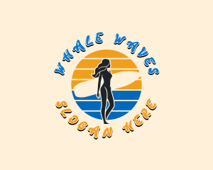 Woman Surfer Beach logo design