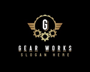 Metallic Gear Wing logo design