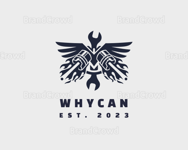 Piston Wings Wrench Mechanic Logo