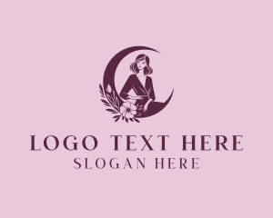 Feminine - Floral Woman Moon logo design