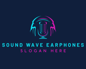 Earphones - Headset Microphone Podcast logo design