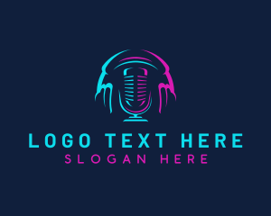 Broadcasting - Headset Microphone Podcast logo design