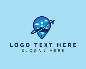 Ocean - Pin Locator Plane Vacation logo design