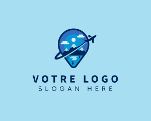 Pin Locator Plane Vacation Logo
