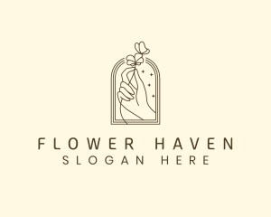 Flower Hand Butterfly logo design