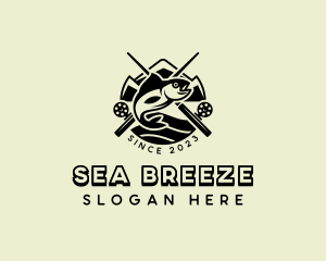 Fishing Rod Fisherman logo design