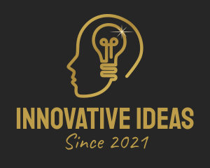 Golden Light Bulb Brain logo design