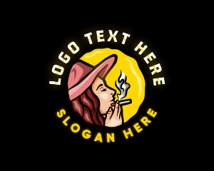 Lady - Smoking Woman Hat logo design