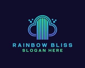 Cyber Rainbow Pixel Cloud logo design