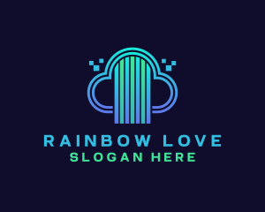 Cyber Rainbow Pixel Cloud logo design