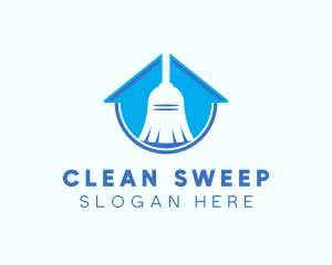 Home Clean Broom Sweeper logo design