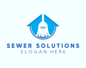 House Clean Broom Sweeper logo design