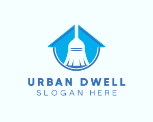 Home Clean Broom Sweeper logo design