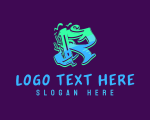 Teenager - Neon Graffiti Art Letter R logo design