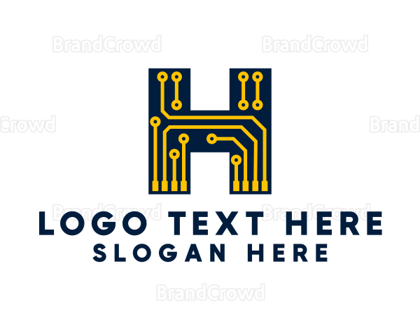 Gold Circuit Letter H Logo