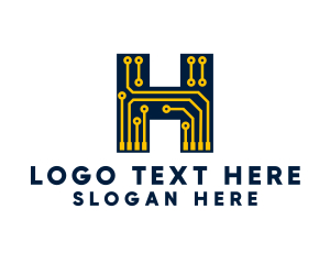 Web - Gold Circuit Letter H logo design