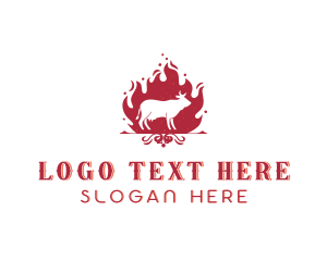 Restaurant - Beef Barbecue Flame logo design