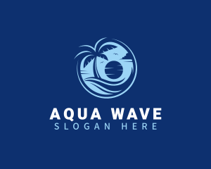 Beach Waves Palm Tree logo design