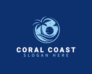 Beach Waves Palm Tree logo design