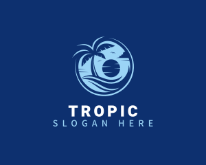 Beach Waves Palm Tree logo design