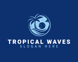 Beach Waves Palm Tree logo design