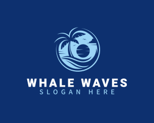 Beach Waves Palm Tree logo design