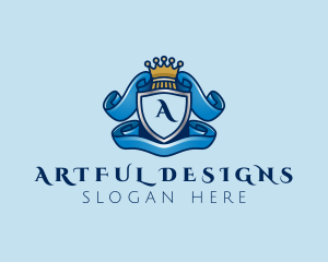 Crowned Ribbon Crest logo design