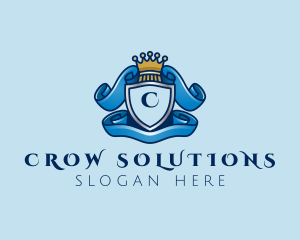 Crowned Ribbon Crest logo design