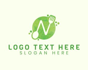 Food Blog - Food Spoon Fork Restaurant Letter N logo design