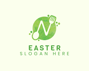 Eat - Food Spoon Fork Restaurant Letter N logo design