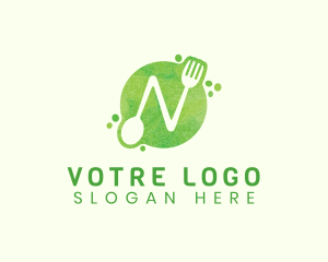 Watercolor - Food Spoon Fork Restaurant Letter N logo design