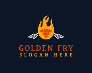 Frying - Flame Pork Barbecue logo design