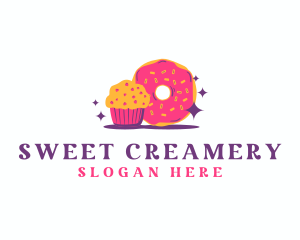 Cute Cupcake Donut Dessert logo design