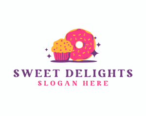 Cute Cupcake Donut Dessert logo design