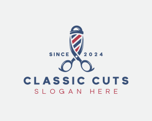 Barbershop Pole Scissors logo design