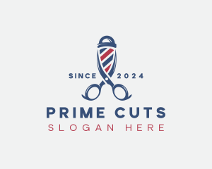 Barbershop Pole Scissors logo design