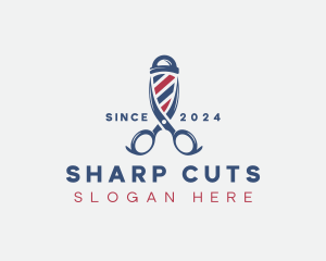 Cut - Barbershop Pole Scissors logo design