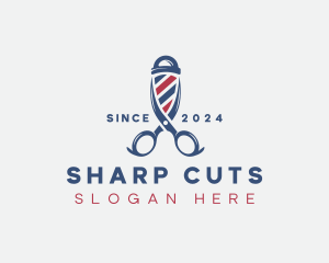 Scissors - Barbershop Pole Scissors logo design