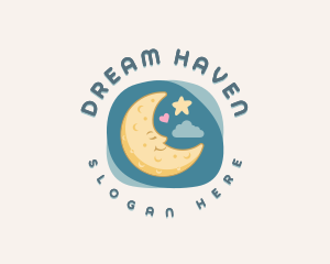 Sleep - Cute Sleeping Moon logo design