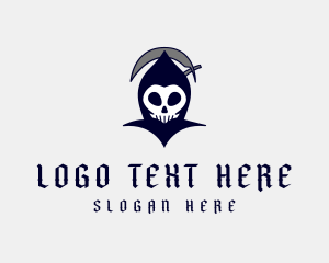 Scythe - Spooky Grim Reaper Skull logo design